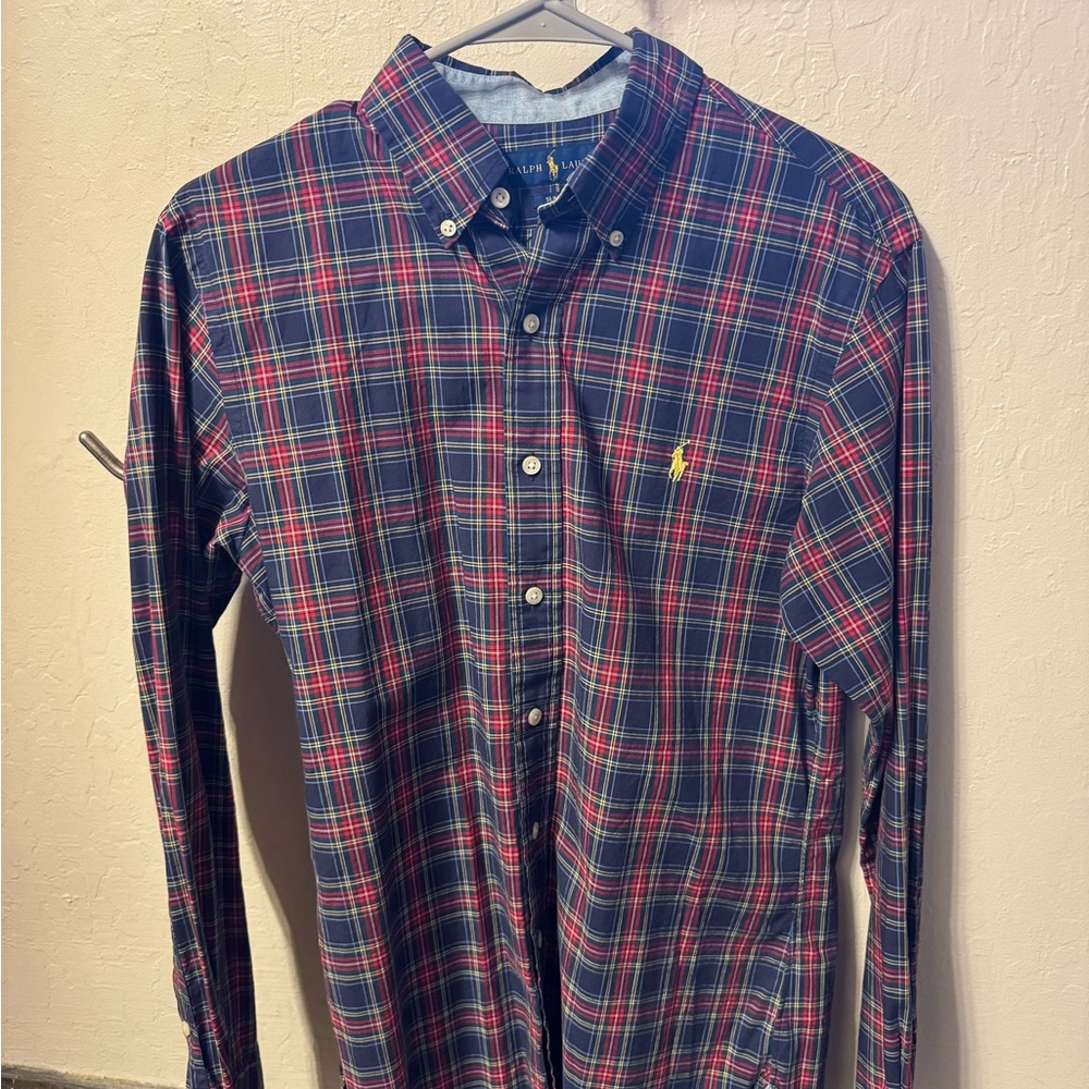 Ralph Lauren Men's Red and Blue Plaid Shirt